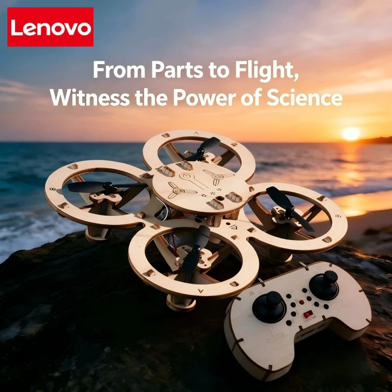 lenovo-wooden-assembly-diy-drone-with-remote-control-drone-educational-physics-engineering-model-puzzle-assembly-toy-model-uav