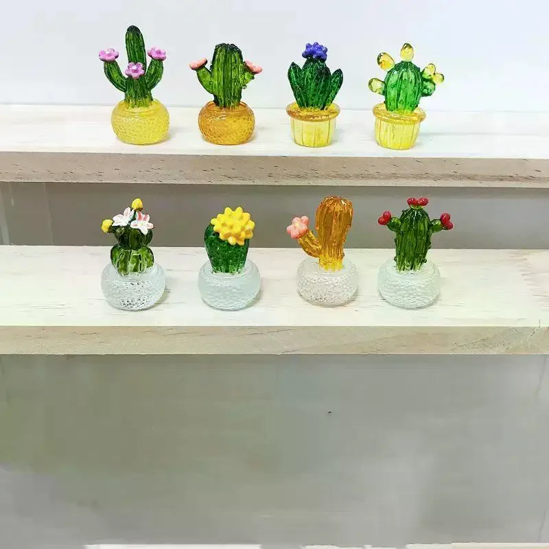 Cartoon Cactus Bonsai Decor Transparent Fleshy Resin Crafts Realistic Simulated Mini Cactus Home Decor