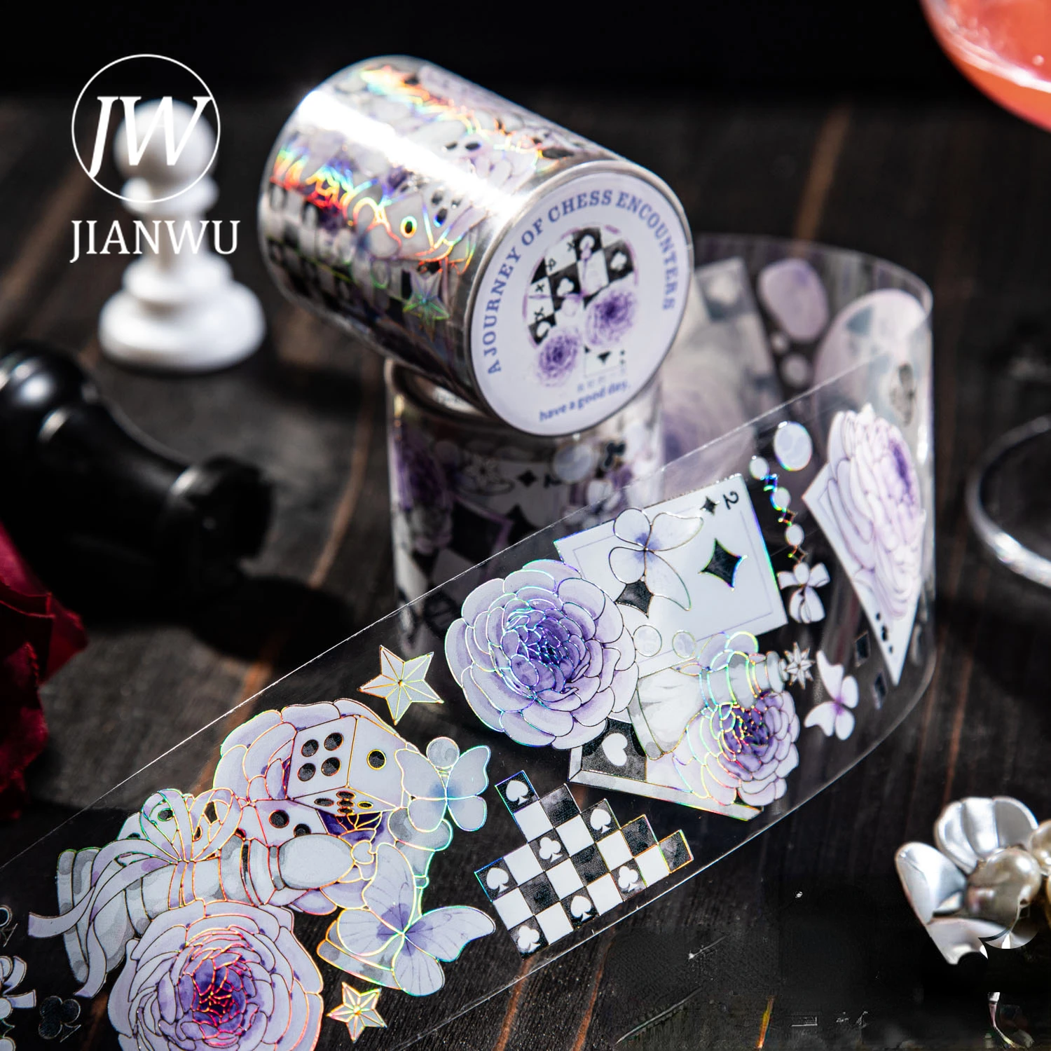 JIANWU 50mm*200cm Chess Journey Series Vintage Flower Bronzingmaterial Decor  PET Tape Creative DIY Journal Collage Stationery