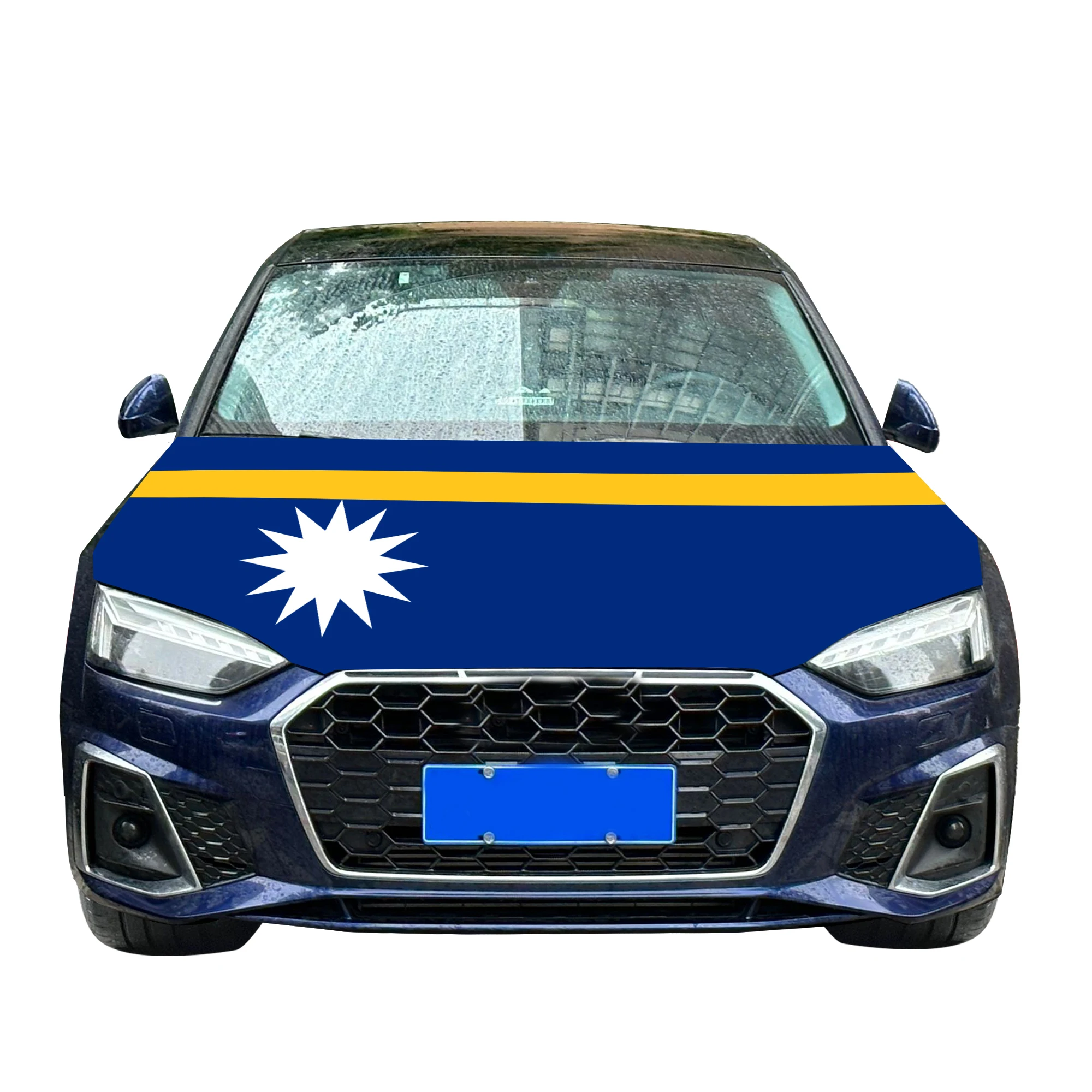 Nauru Car Hood Cover Flag  Universal Size Elastic Polyester 120x150cm for Car Decor