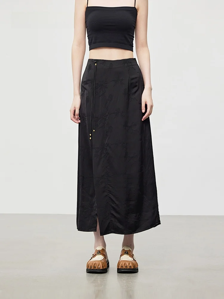 

Новая китайская атласная юбка с вышивкой и эластичным поясом, женская модная осенняя коллекция 2024, серия XMOOM2024, средней длины, А-силуэт