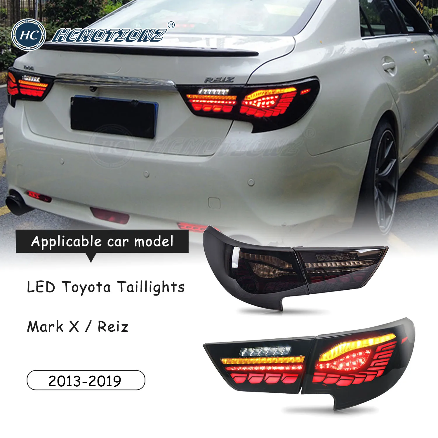 HCMOTIONZ LED Tail Lights  For Toyota Mark X Reiz 2013-2019 Start Up Animation DRL Car Back Rear Lamps Assembly