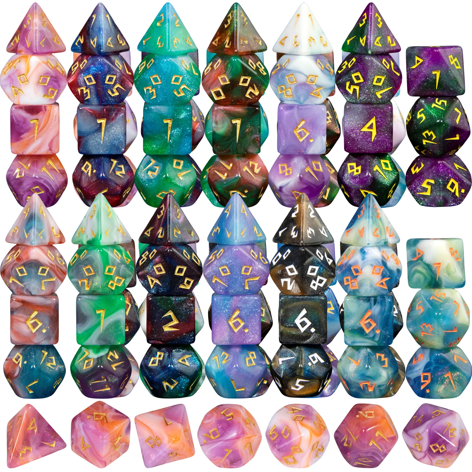 

7pcs DND Dice Set Mixing Color with Glitter Effect Polyhedral Dice D4-D20 for Entertainment Board Game DND Role Playing Games