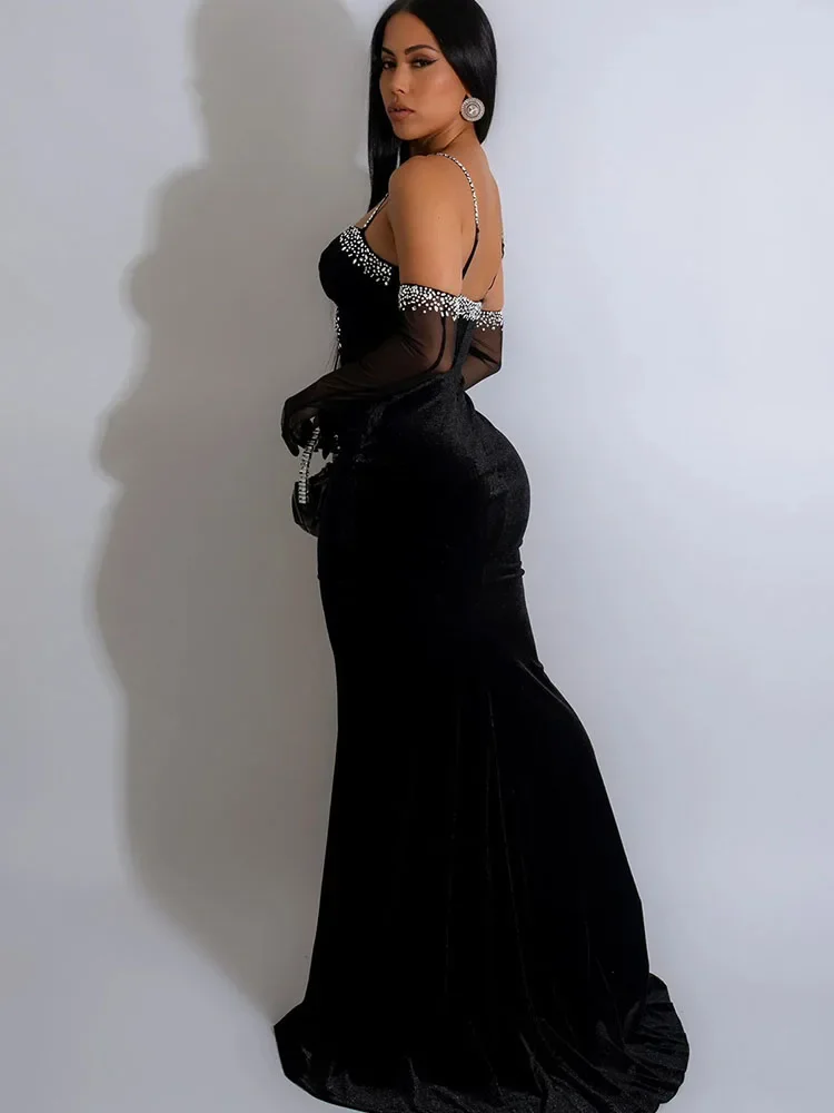 Sexy Spaghetti sangle bretelles fête robes de soirée femmes élégante soirée diamants bal sirène robes d'occasion spéciale