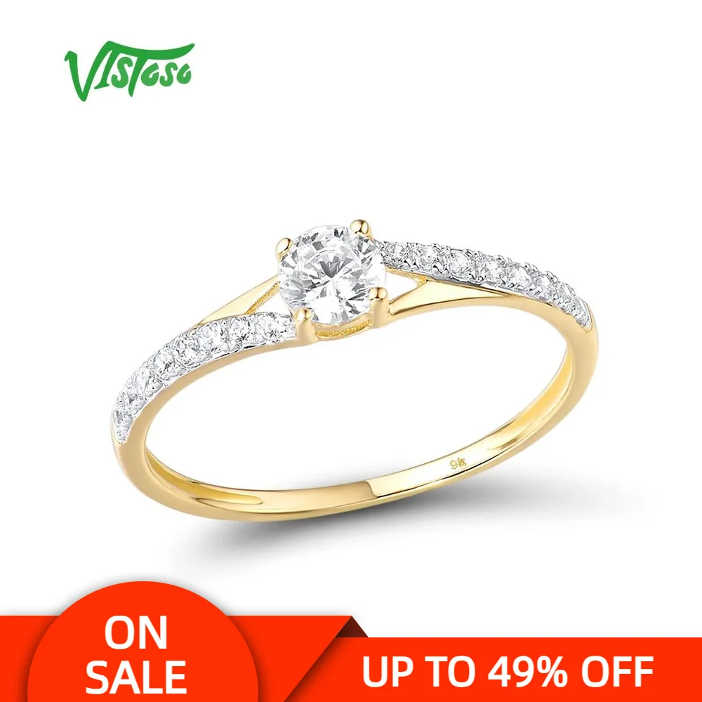 VISTOSO Gold Rings For Women Genuine 9K 375 Yellow Gold Ring Sparkling White CZ Promise Band Rings  Anniversary Fine Jewelry