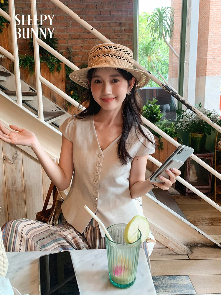 V Neck Short Sleeve Shirt Women Summer Slim Fit Button Blouse Elegant Office Casual Top Fashion Solid Color Lightweight Blouses