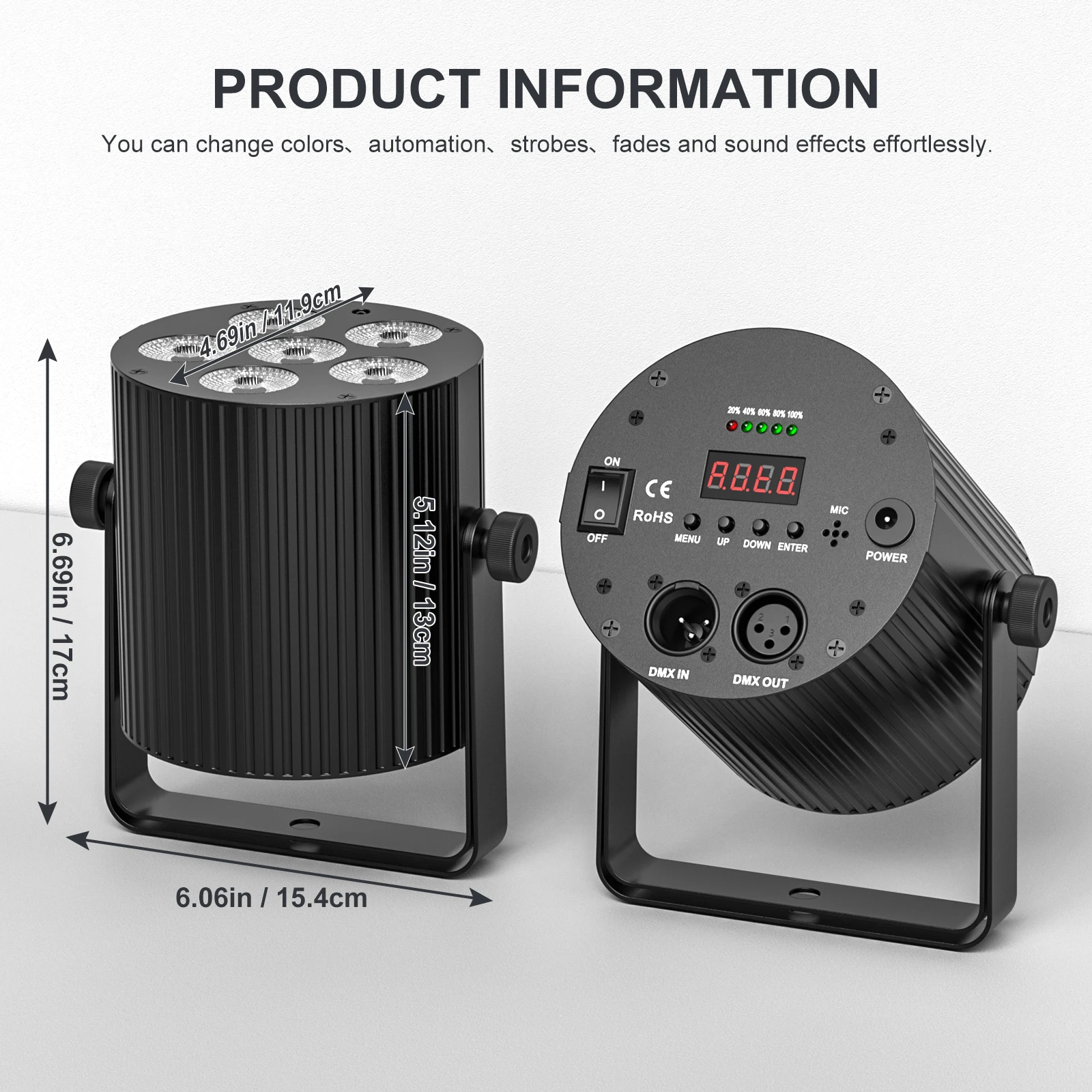 4PCS/SET 6LEDs Par Light RGBWA UV LED Projection Light DMX/Remote Control Stage Effect Lighting for Bar Club Party Wedding