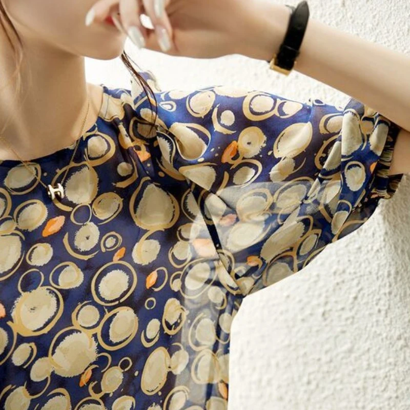 With Print Cute Chiffon Shirts & Blouses for Women Fashion 2024 Elegant Chic Woman Top Social Y2k Simple Cheap Stylish Xl Korea