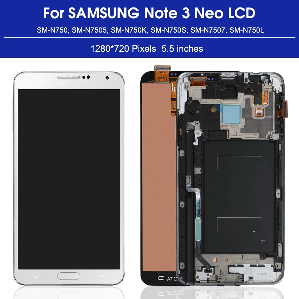 Super AMOLED Display Screen with Frame for Samsung Galaxy Note 3 Neo N750 N7505 Lcd Display Touch Screen Digitizer Assembly