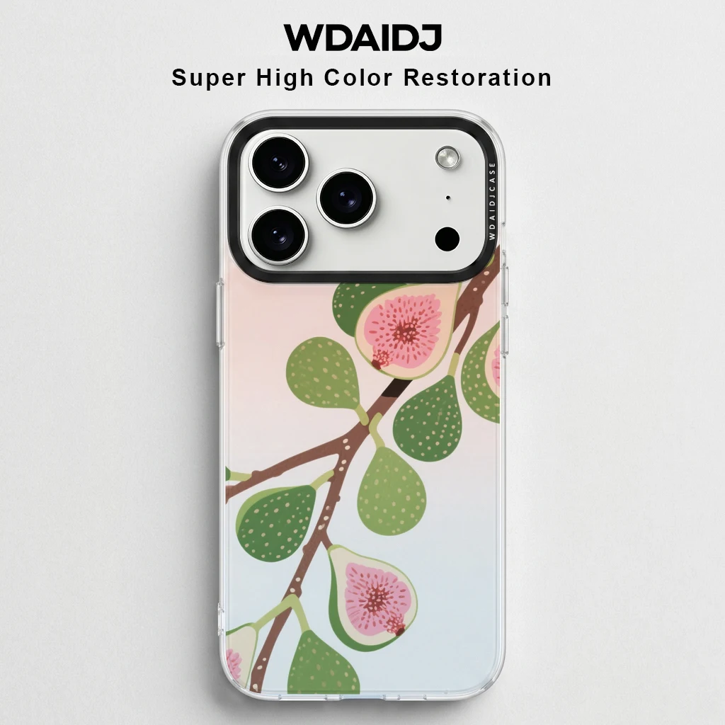 

Minimalist Fig Branch Print Phone Case For iPhone 13 14 15 16 17 Anti Scratch Flexible Case In Pastel Botanical Style
