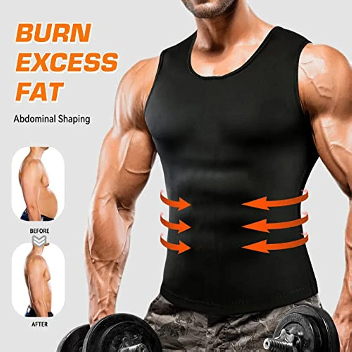 

Men's Body Shaping Sauna Suit Sports Vest Slimming Weight Loss Shirt Fat Burning Vest Sports Safety Waist Support