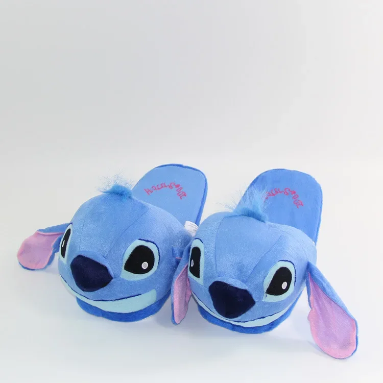 Kawaii Miniso Stitch Anime Cartoon Plush Home Slippers Winter Blue Keep Warm Doll Dormitory Indoor Baotou Cotton Shoes Wholesale