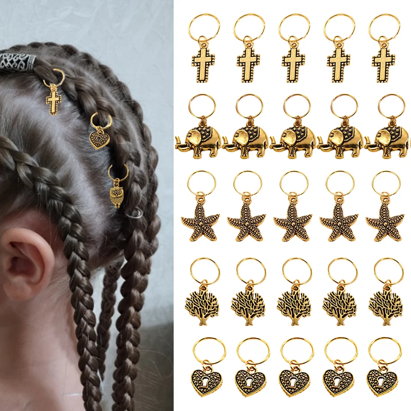 5Pcs/Lot Vintage Bronze Dreadlocks Round Circle with Charms Pendant For Women Hair Jewelry Styling Accessories Girls Braiding