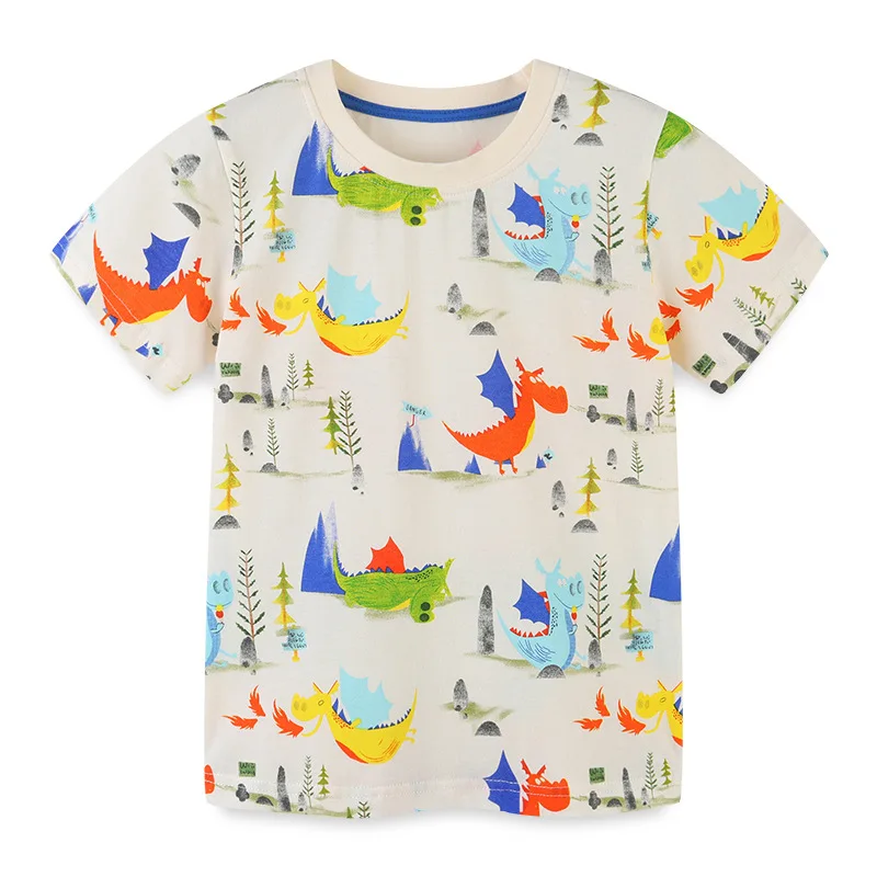 

Little maven 2022 Baby Boys Cartoon Dinosaur T-shirt Cotton Soft and Comfort Tops Lovely for Kids Toddler Infant Boys 2-7 year