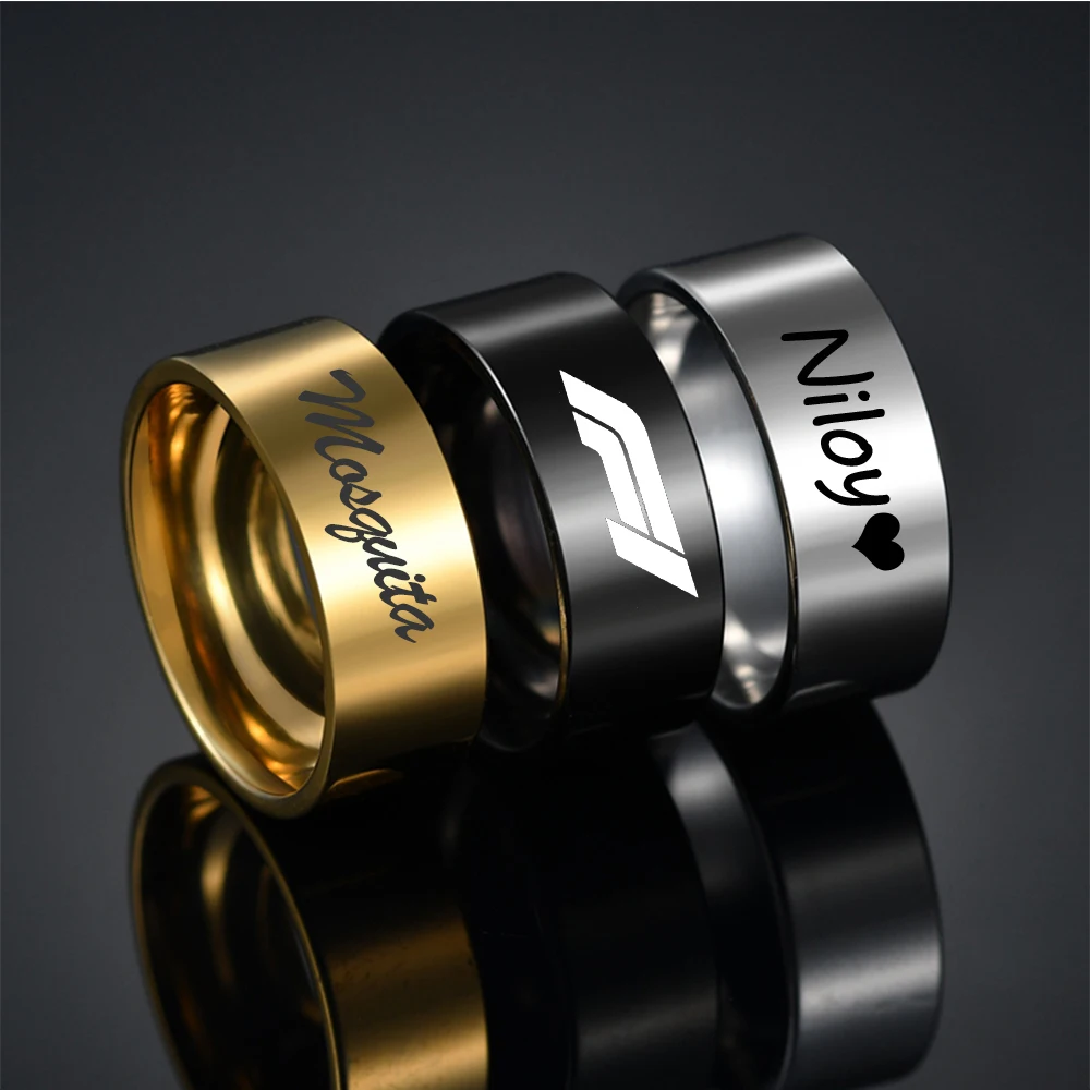 Personalized Engraved Name Date 8mm Punk Rings for Couple Women Men Stainless Steel Wedding Engagement Christmas Gift Anillos