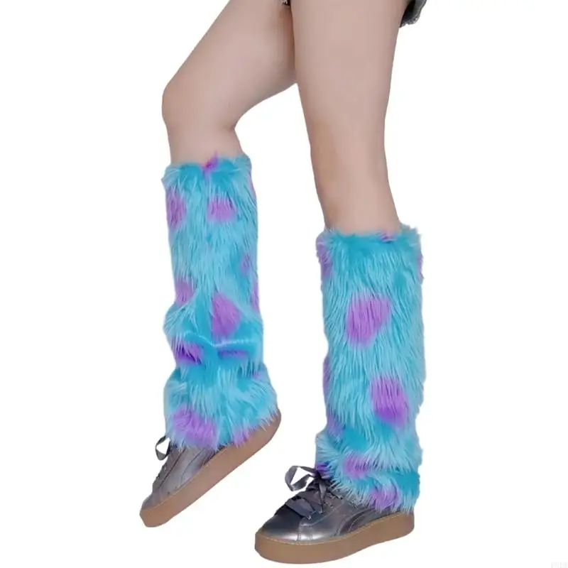 P8DB mujeres espesan cubierta difusa bota azul Púrpura Monsters cosplay Calentadores piernas calcetines