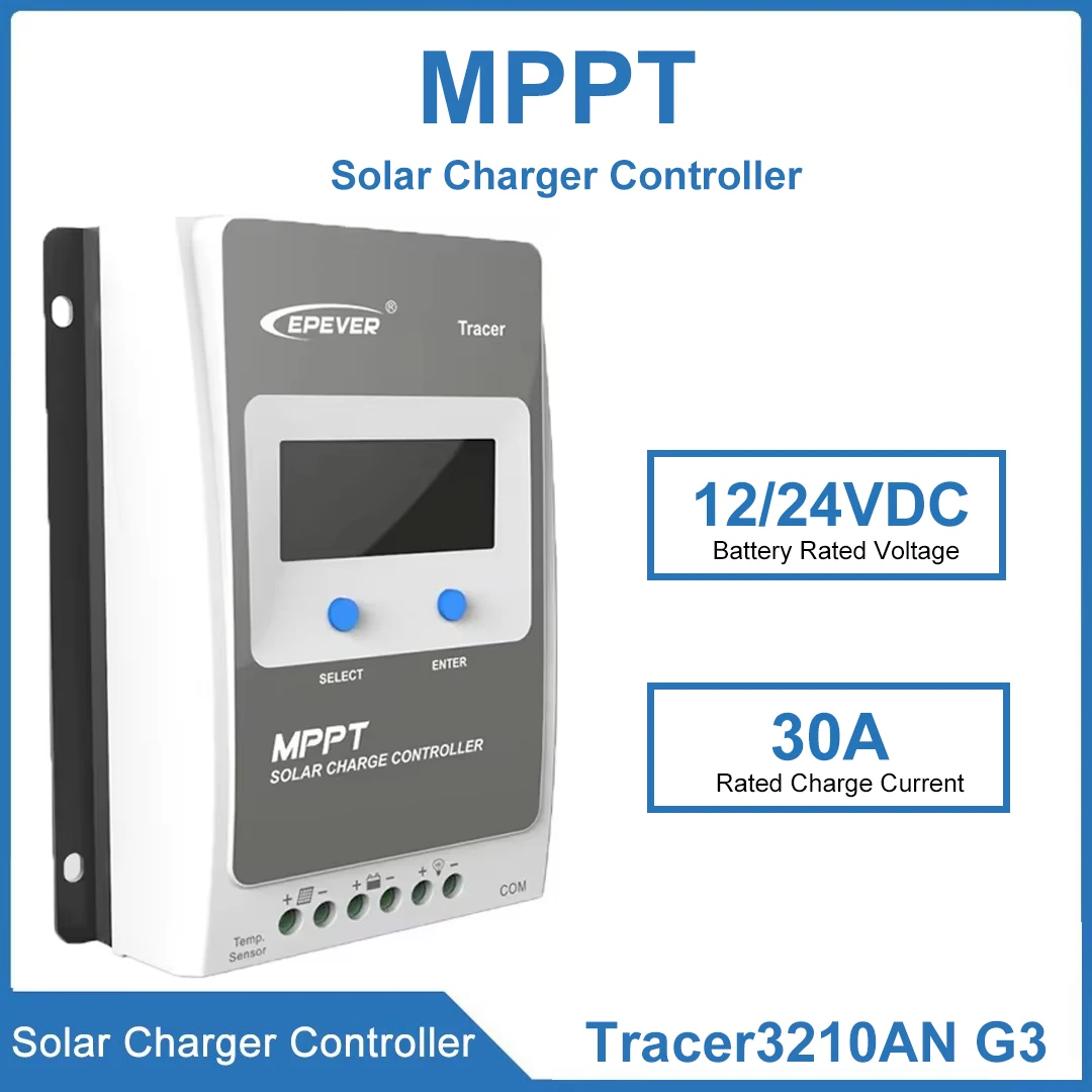 EPever Tracer3210AN G3 EPEVER 30A MPPT Solar Charge Controller 12V 24V MPPT Regulator For RVs, Residential Outdoor Monitoring