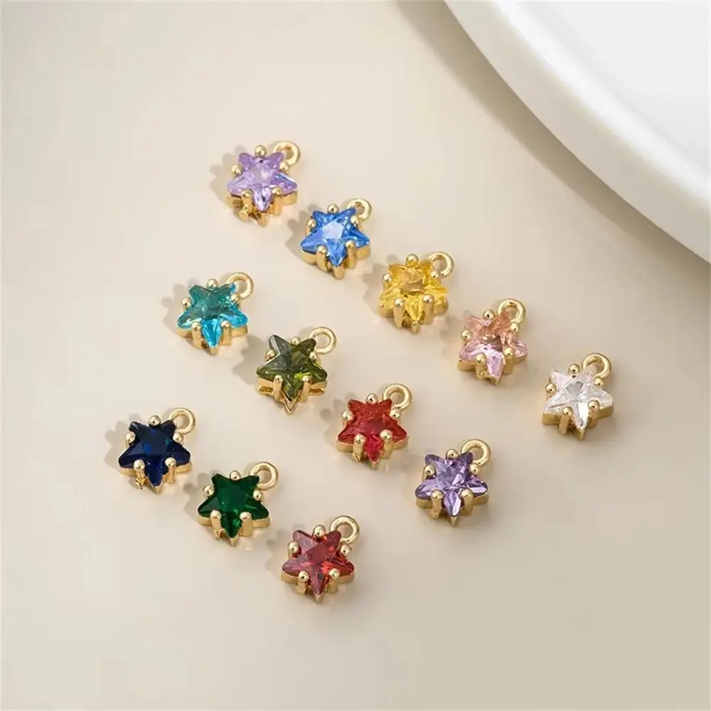 

Colorful Five-pointed Star Zircon Birthday Stone Pendant, 12 Zodiac Lucky Stone, 14K Gold-plated Color Diy Jewelry Accessory