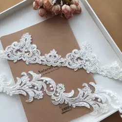 White Ivory Cording Fabric with Sequins, Flower, Venise, Venice Mesh Lace Trim Applique, Sewing Craft for Wedding Decor