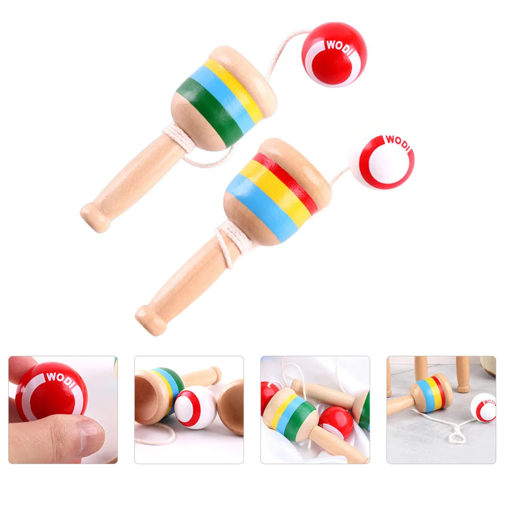 2 Pcs Skill Cup Kenball Throw and Catch Toy Kid Kendama Toys Game Wooden for Children