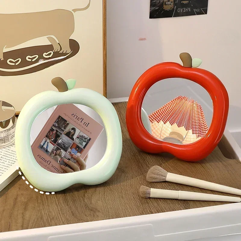 Kawaii Apple Makeup Mirror Cute Small Mirror  Student Dormitory Office Desktop Decor Portable Makeup Mirror for Women Wholesales