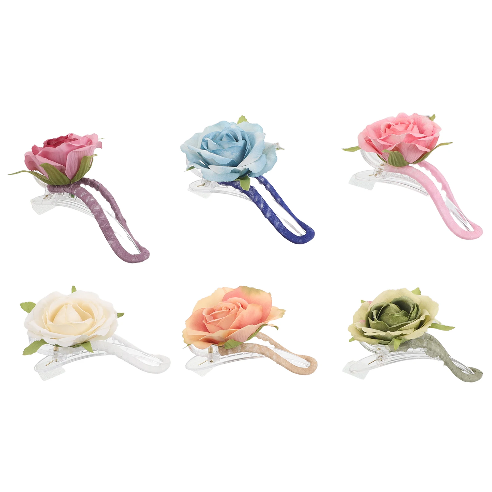 

6pcs Artificial Flower Hairpin Realistic Rose Clips for Women Bangs Decorative Hairstyle Non Slip Floral Accessories