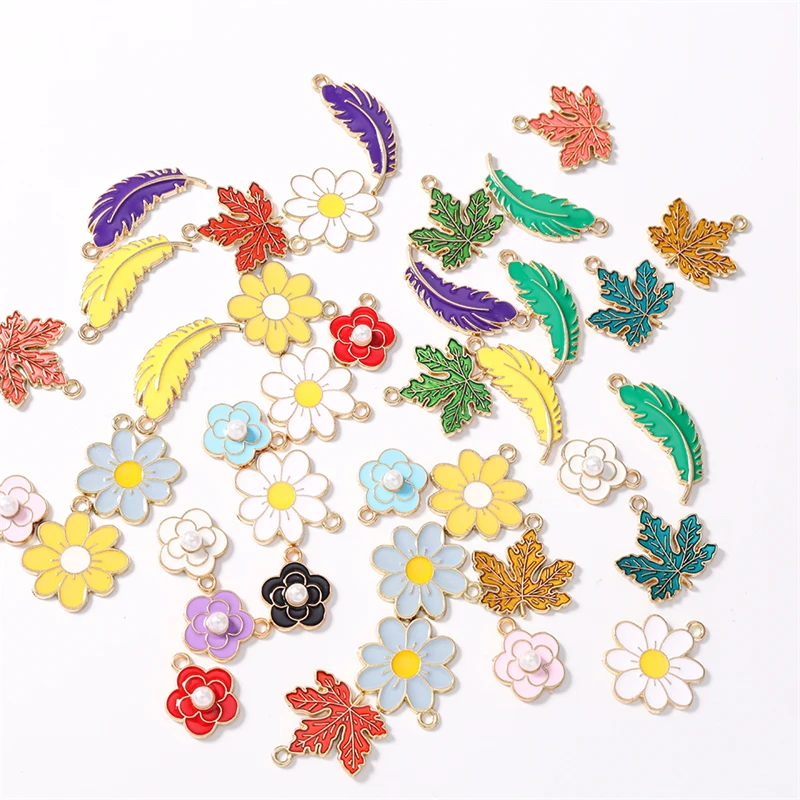 Duarte 20 Stück/Set Niedliche Pflanzen-Anhänger Emaille Blumen- und Blatt-Charms für Schmuckherstellung Halsketten Ohrringe DIY Basteln Geschenk – Detail 3