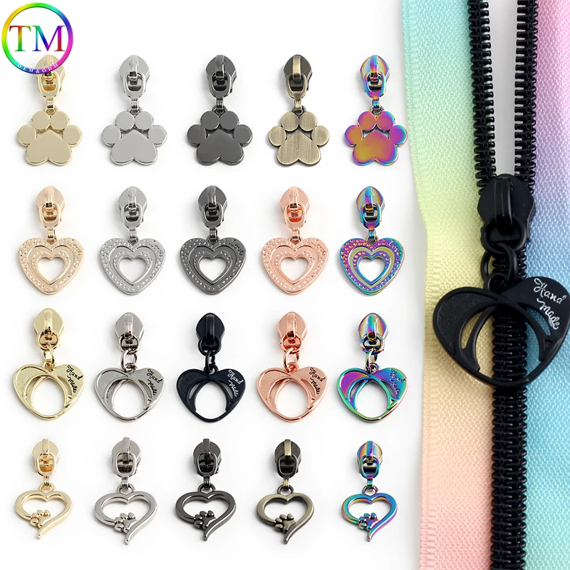 

10/50pcs #5 Nylon Zipper Sliders Love Heart Design for Bags Clothes Backpack Zip Repair Replacement Puller DIY Accessories