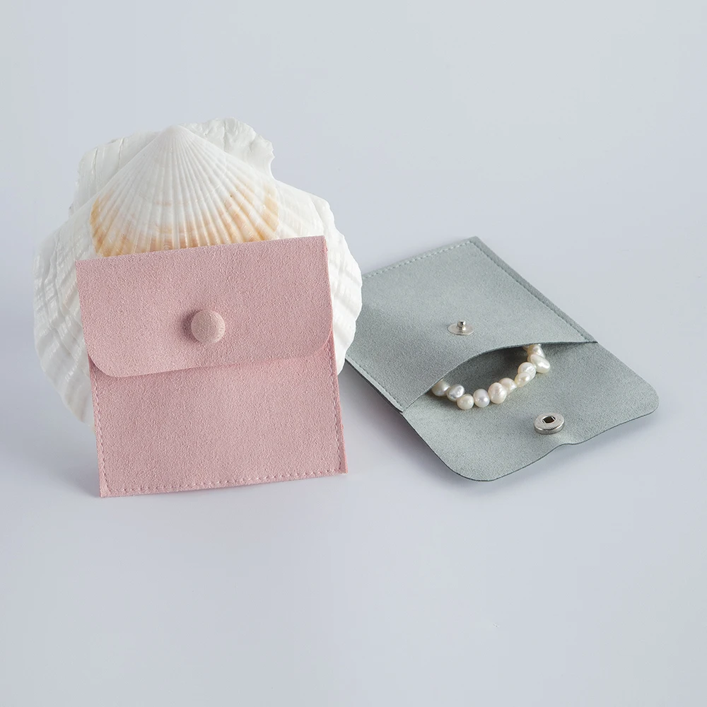 10pack Microfiber Jewelry Snap Packaging Bag Earrings Necklace Velvet Wedding Birthday Presents Gift Pouches Small Button Sack
