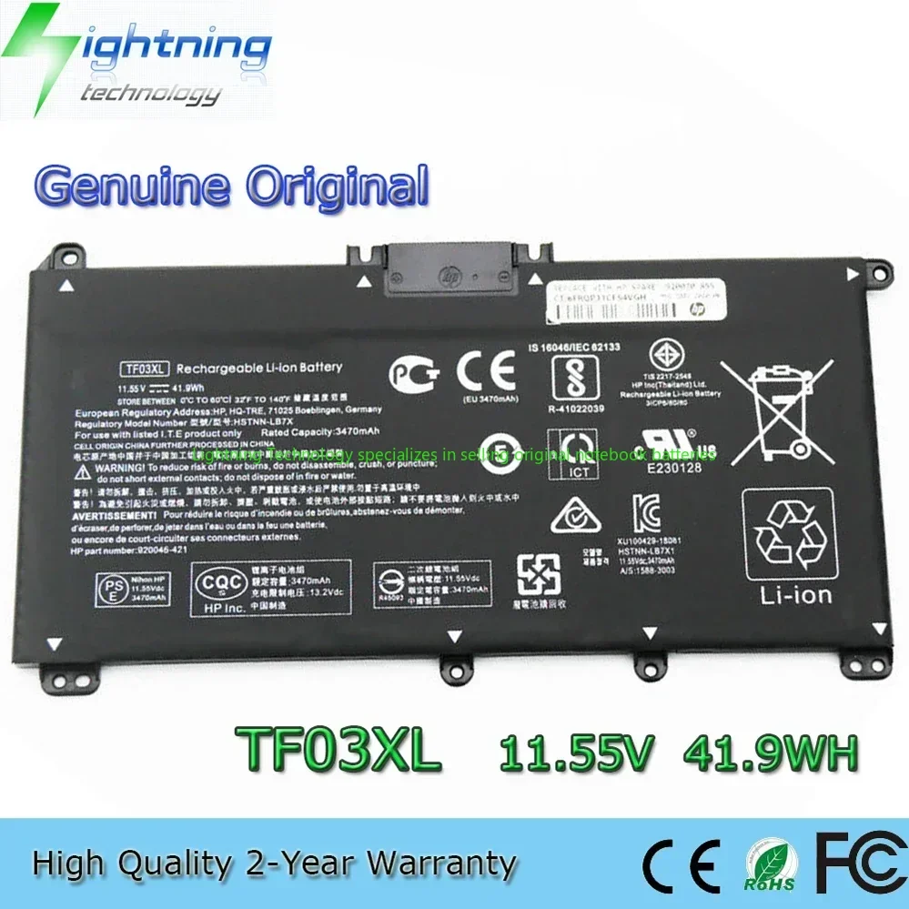 Batterie pour ordinateur portable HP Pavilion 15-CD HSTNN-LB7X 920070-855 920046-421, authentique, TF03XL, 11.55V, 41,9 wh, année 2025