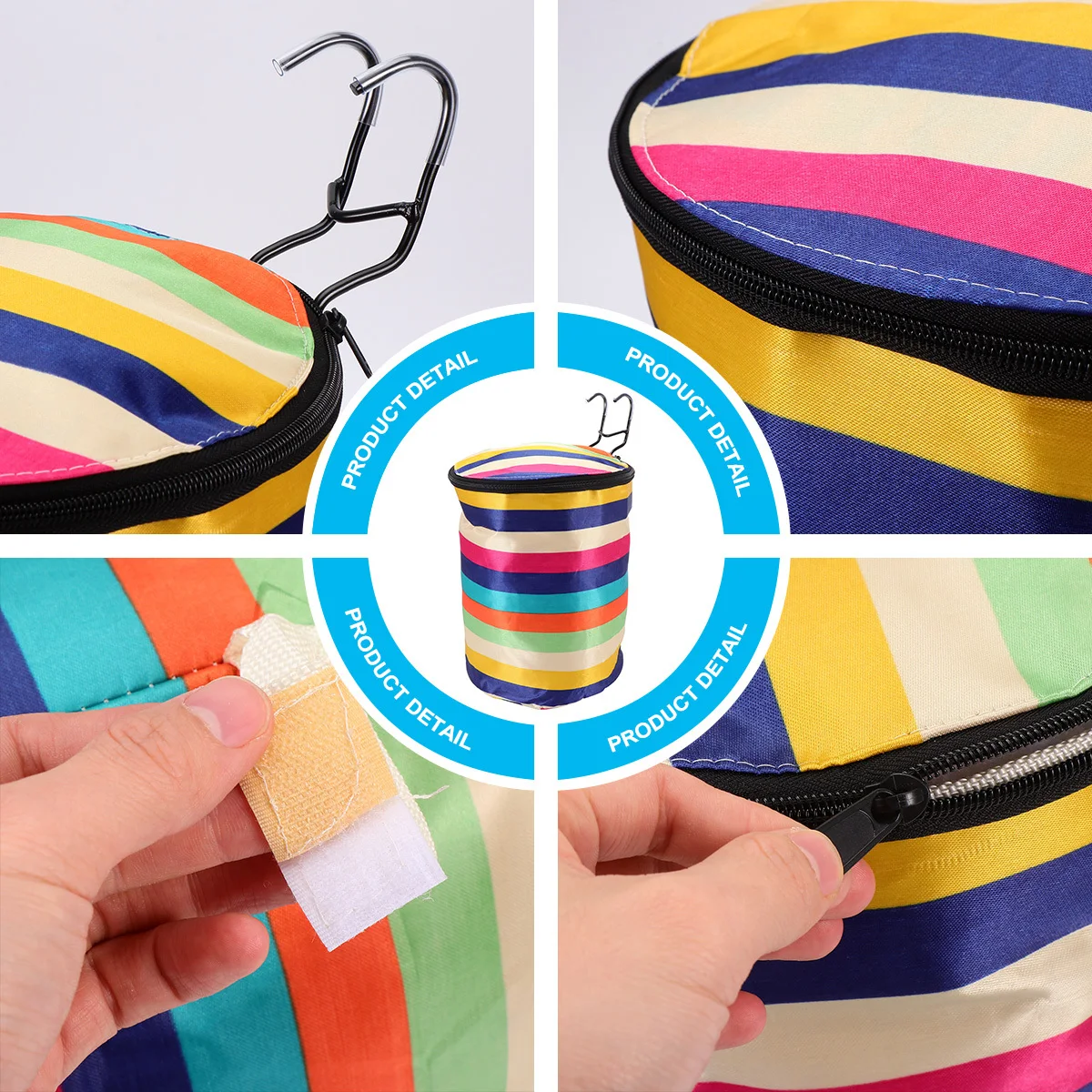 

1Pcs Folding Bike Front Basket Canvas Large Capacity Storage Container Colorful Stripes Pattern Bike Basket Cover Outdoor