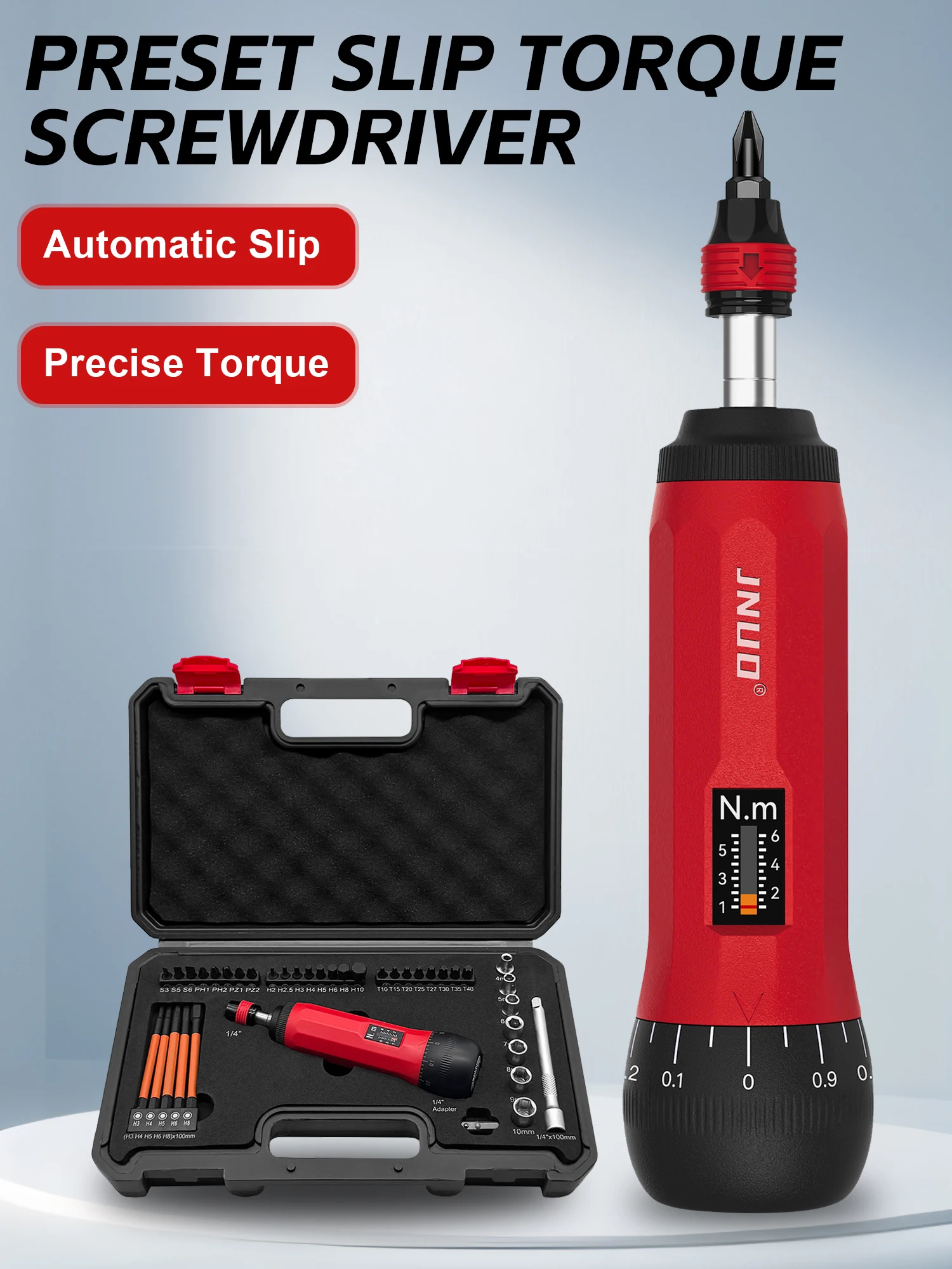 

Jingnuo Torque Screwdriver Adjustable Preset Slip Torque Torque Driver Preset Dynamometer Bit Set
