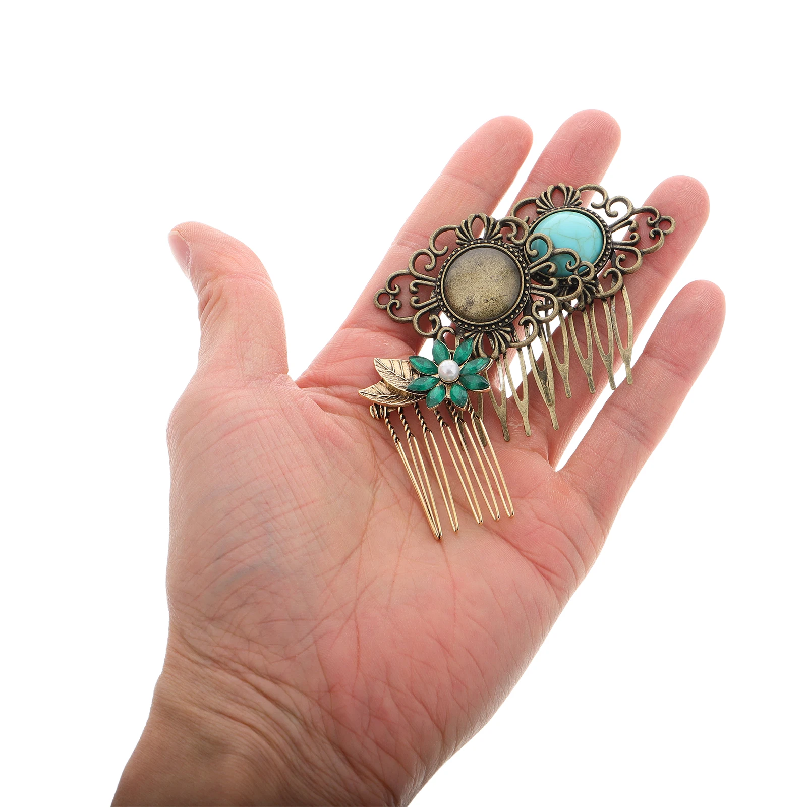 

3 Pcs Vintage Hair Combs Retro Crystal Side Combs Green Leaves Bridal Bridesmaid Accessories Hairstyling Jewelry