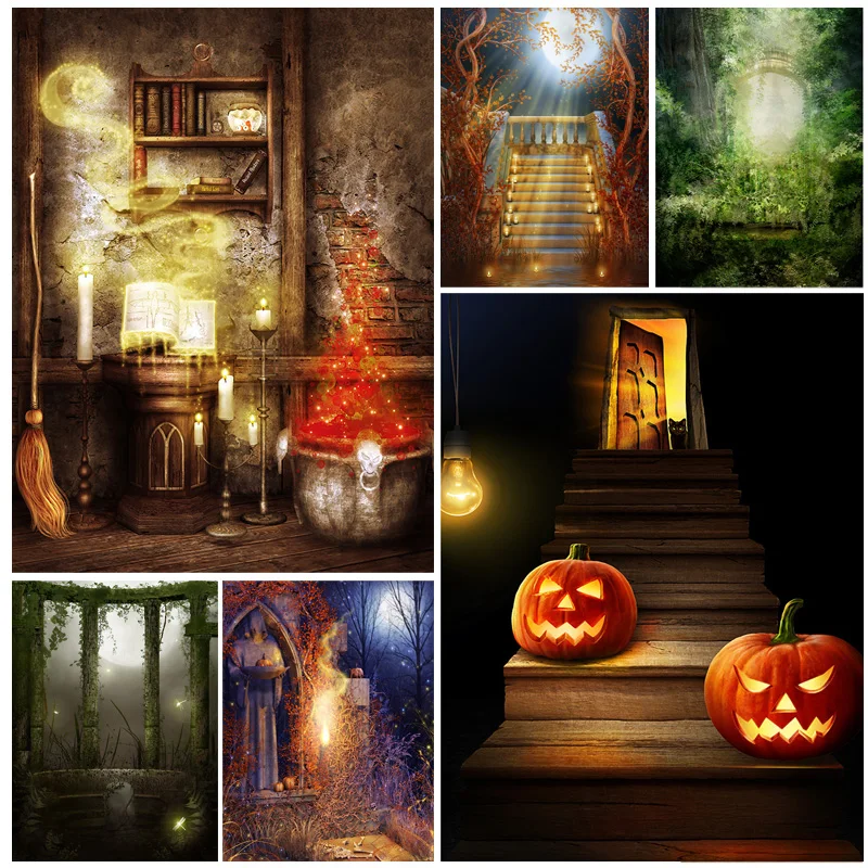 

Halloween Backdrop Pumpkin Lantern Castle Forest Moon Tombstone Baby Photography Background For Photo Studio Props 21819 NG-05