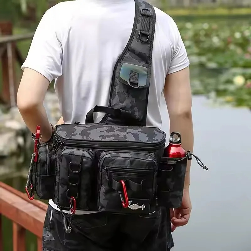 

Fishing Waist Pack Sling Bag Lures Gear Tackle Storage Rod Holder Water-Resistant Cross Body Pouch Fly Fishing Bag Lightweight