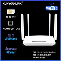 XUNYOU-LINK 4G Modem WiFi6 4G LTE SIM Router 300Mbps High Speed Wireless Modem 4 Antennas Supports 32 Devices Hotspot for Europe
