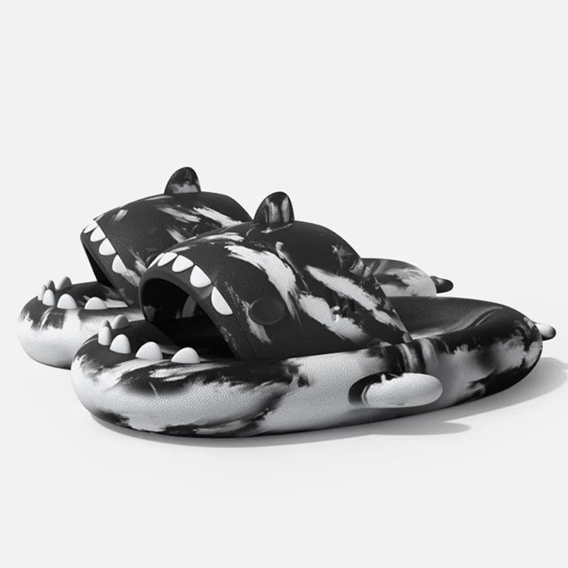 Damskie klapki platformy w kształcie rekina, grube podeszwy, domowe letnie klapki, klapki plażowe dla par, klapki kreskówkowe antypoślizgowe do kąpieli.