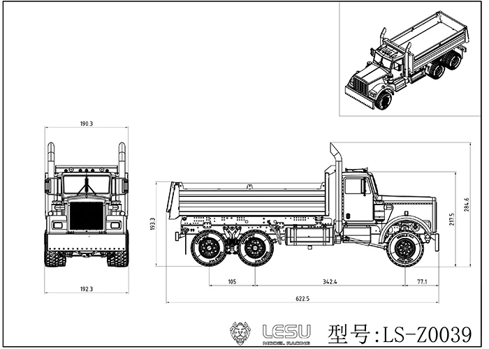 LESU1/14 6x6 Metallo Idraulico RC Dumper Modello di Camion Ribaltabile W/O Cabina Luce Sistema Audio RC Modello TH20217