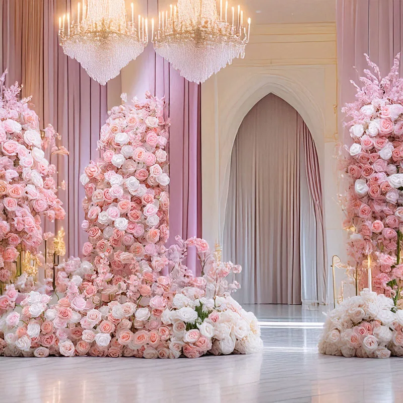 

180CM Pink Artificial Floral Row Large Hanging Decor Acrylic Backdrop Wedding Venue Table Arrangement Rose Balls