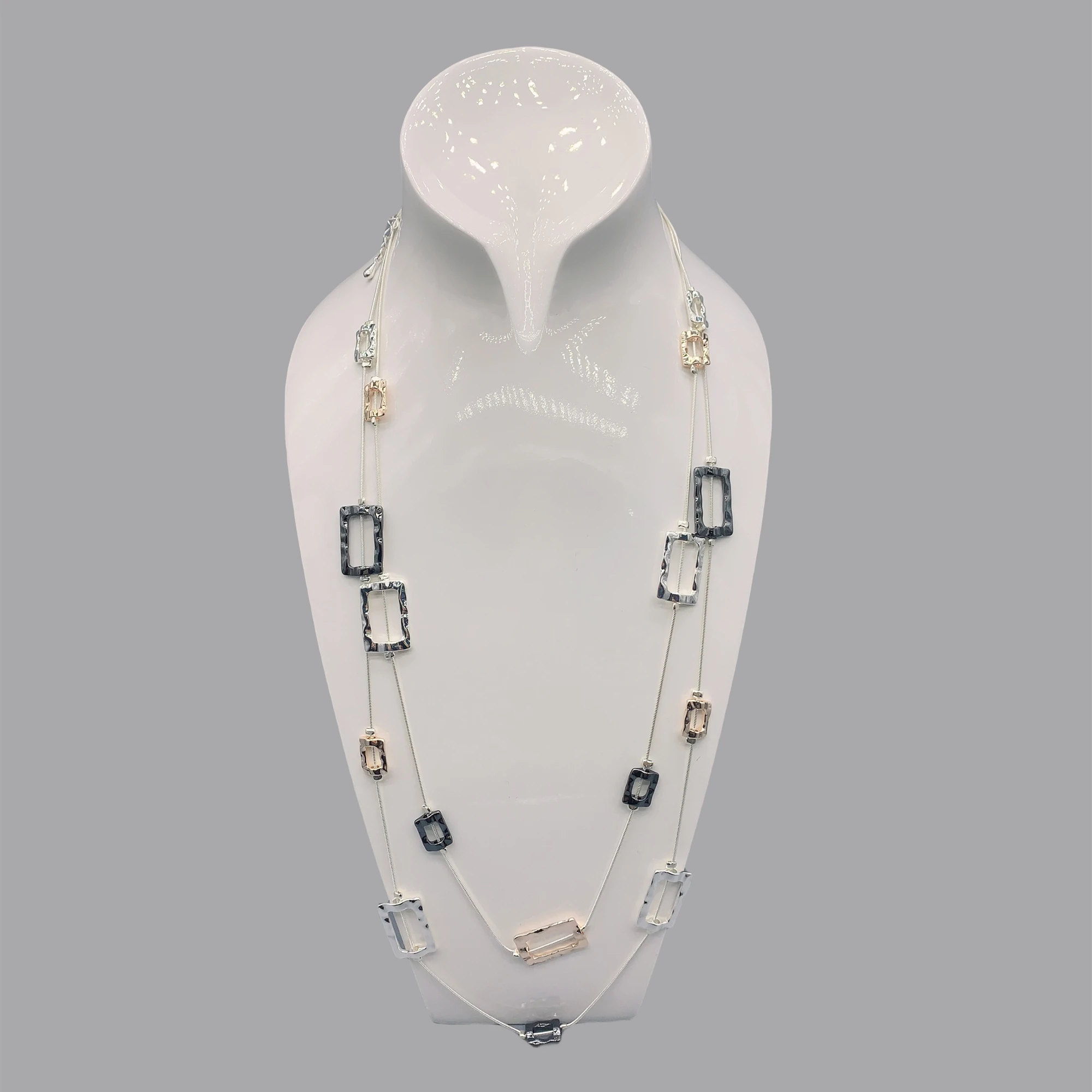 FoLisaUnique 2 Strands Vintage Silver Pewter Rose Gold Plated Square Beads Layer Chain Necklace For Women