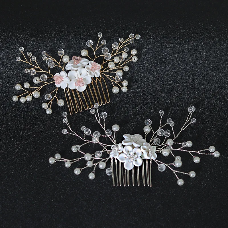 

Цветочная расческа для волос U-образная заколка для волос, свадебные аксессуары для волос для женщин, диадемы с жемчугом и кристаллами, украшения для волос невесты, свадебные украшения
