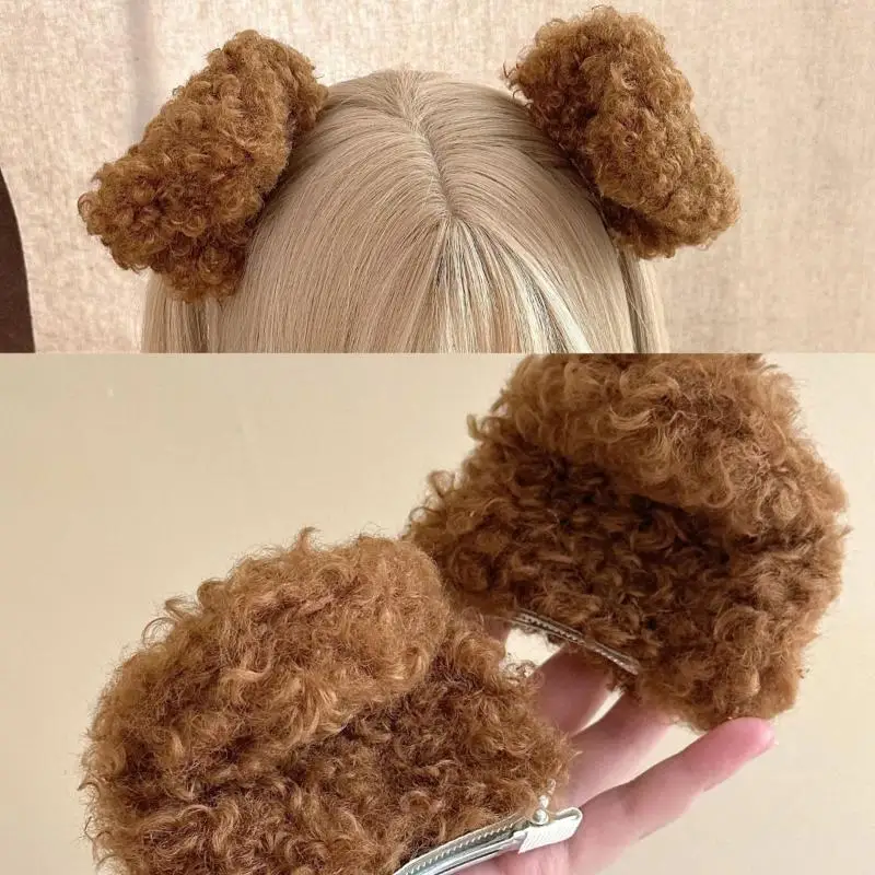 1Pair Cute Puppy Ears Plush Hairpin Side Clips Kawaii Barrettes Headwear for Girls Kids Hair Accessories Gifts