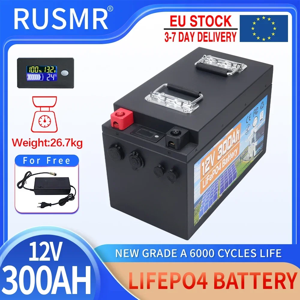 

12V 200Ah 250Ah 300AH LiFePO4 Battery Built-in BMS Lithium Iron Phosphate Cells Pack 6000+ Cycles For RV Campers Golf Cart Solar