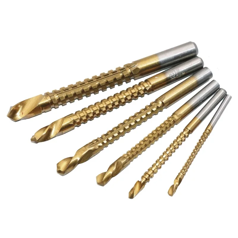 6pcs Drill Bit Set High Speed Steel Wood Punching Slotting Woodworking Tools Multi Function Metal Grooving Tap Twist Drill Bit