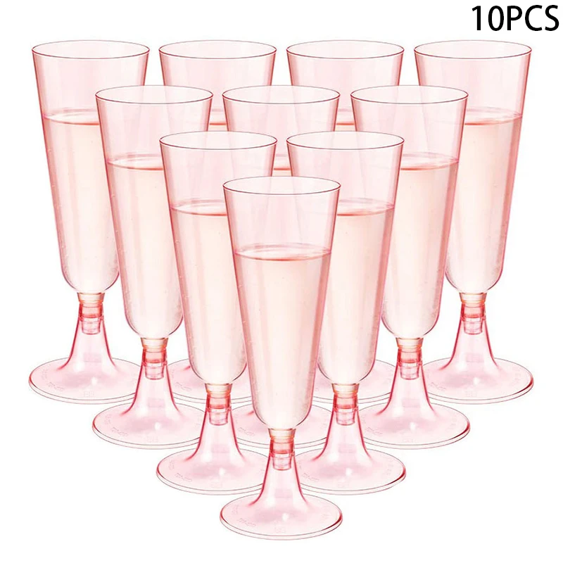 10Pcs Pink Champagne Cup Disposable Plastic Flutes Cups Wedding Birthday Party Supplies Bar Drink Red Wine Ice Cream Cup