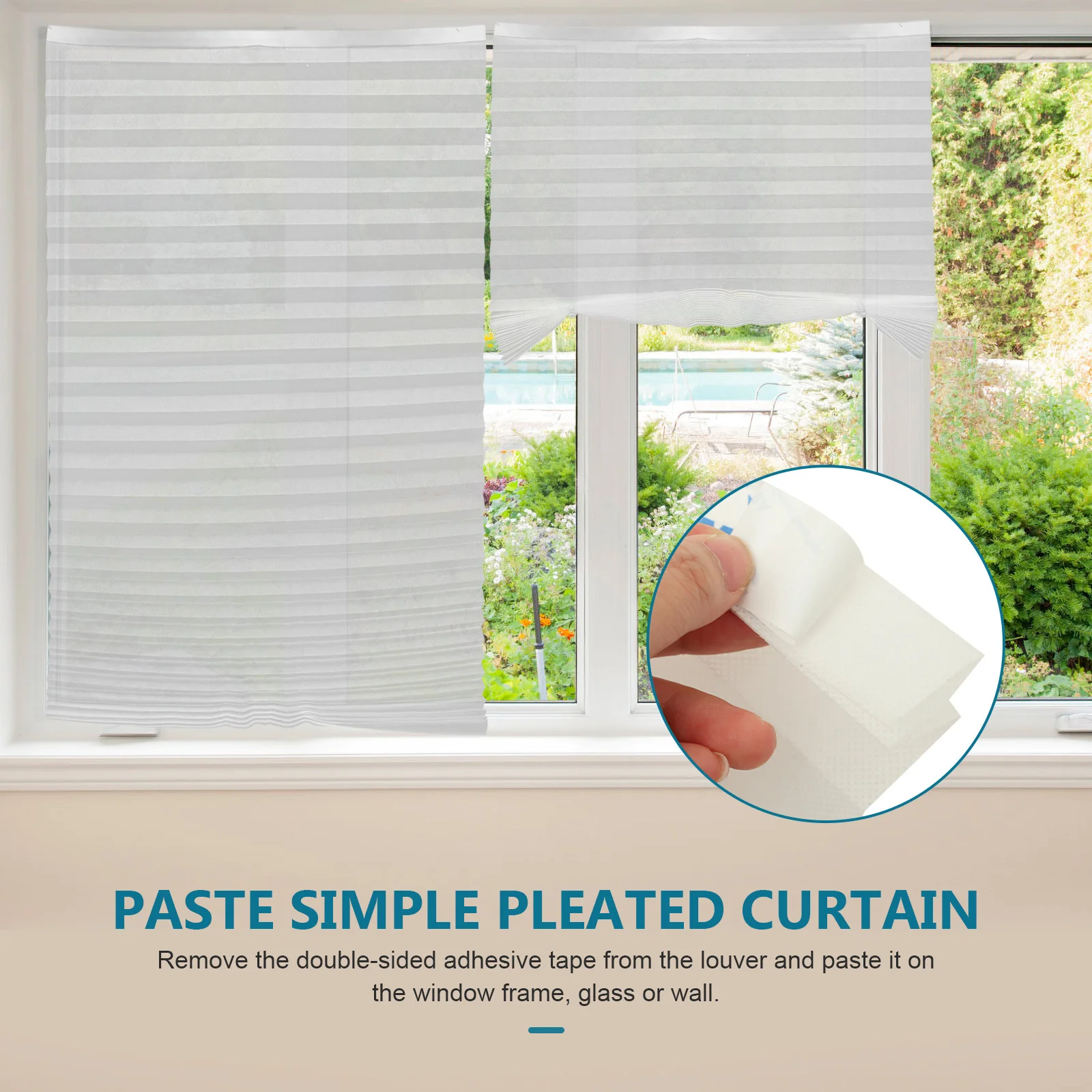

1 Set Self Adhesive Pleated Blinds: Blackout Curtains For Door Window Privacy Protection No Drilling Easy Install Washable