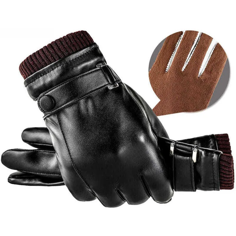 Mens Genuine Leather Gloves with Cashmere Lined Warm Touchscreen Sheepskin Winter Gloves