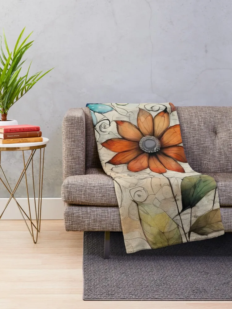 From Nature to Cyberspace: Flowers in Digital Sketches Throw Blanket Custom Single Blankets