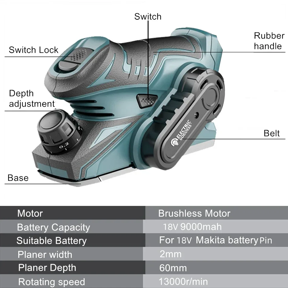 13000RPM Brushless Mini Electric Planer Cordless Handheld Planer Wood Cutting Milling EngravingTool For Makita 18V Battery Pin