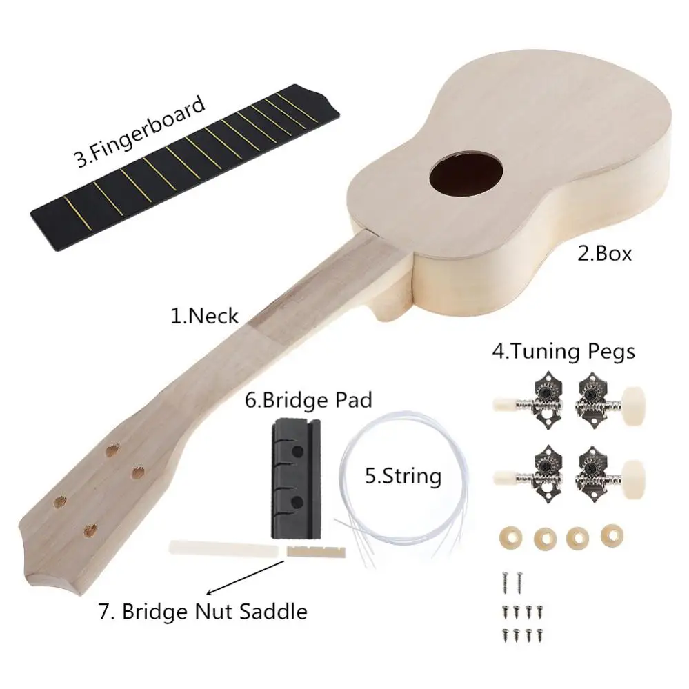 

21 Inch Ukulele DIY Kit Hawaii Guitar Ukelele Handwork Support Painting Kids Children Toy Assembly for Beginner Amateur